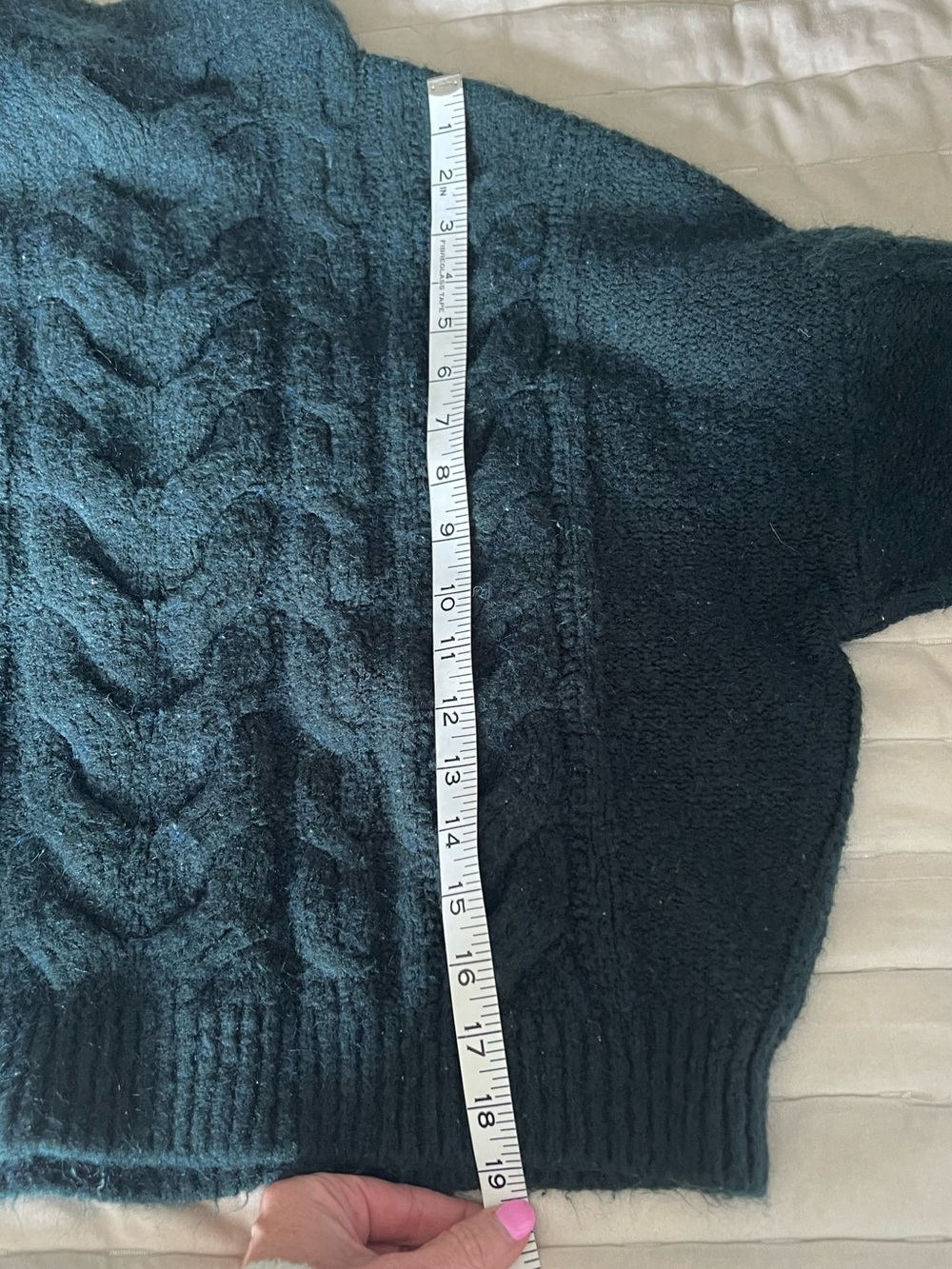 POINT SUR J CREW Cable Knit Mock Neck Sweater Pullover Green Deep Teal Sz Small - Picture 7 of 7